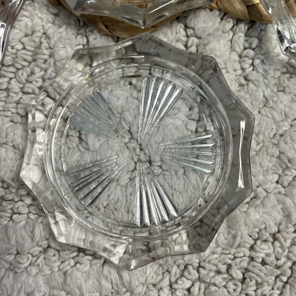 Vintage Set of 6 Glass Coasters Reins France Sunburst Decagon Pattern Art Deco